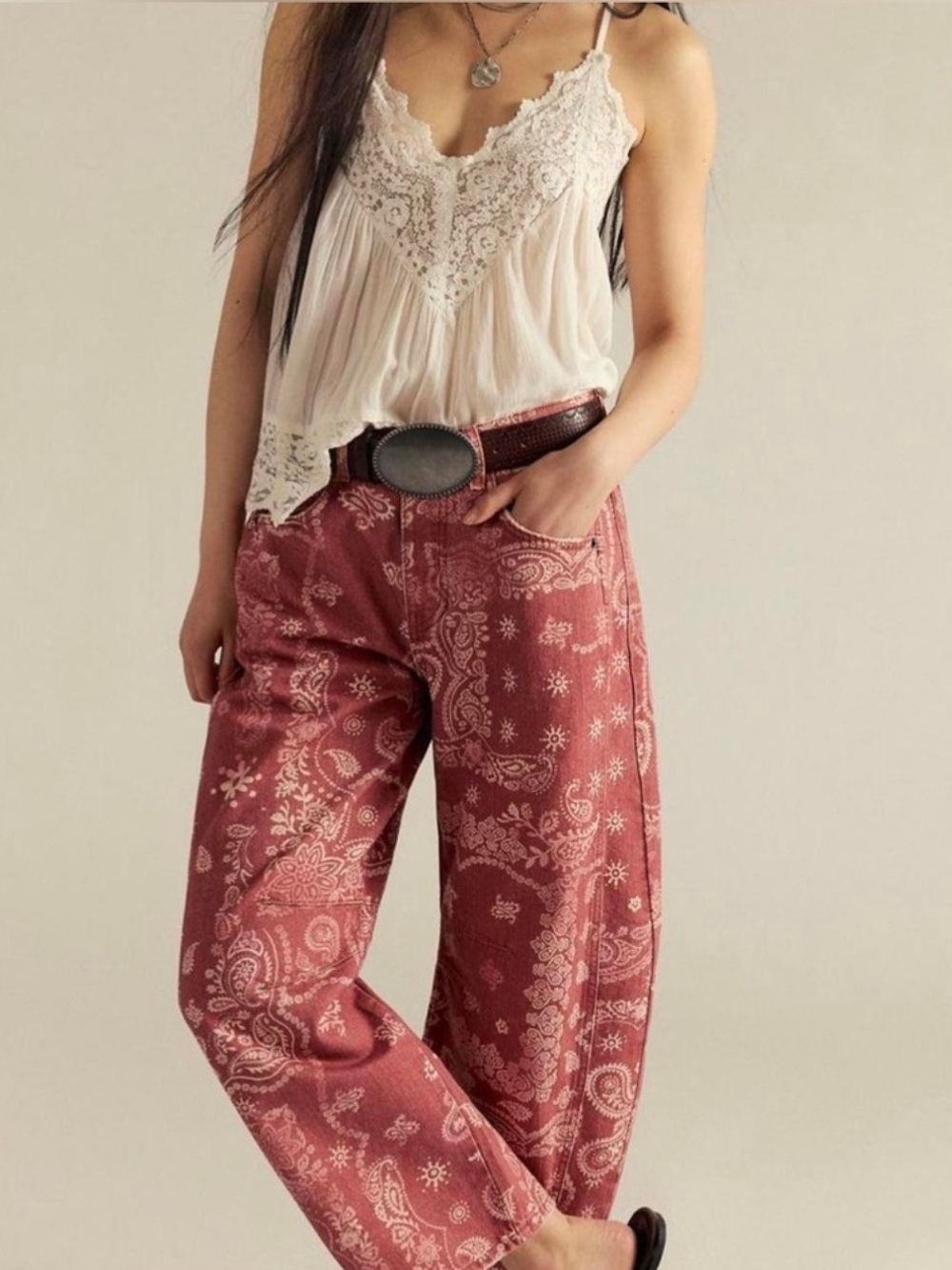 Daydreamer Rust Paisley Wide-Leg Pants